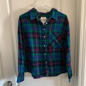 Women’s Small AERIE Real Good Blue Green Red Plaid Flannel Shirt NWOT